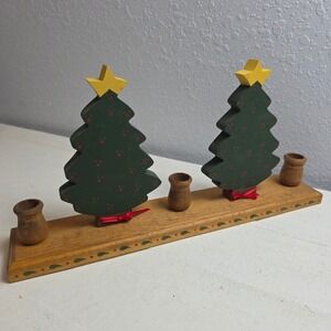 Vintage Wooden Christmas‎ Trees Candlestick Holder Vintage Farmhouse Holiday